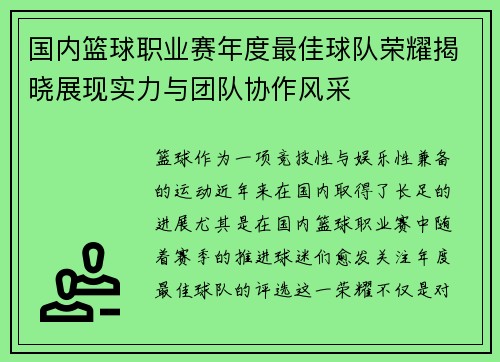 国内篮球职业赛年度最佳球队荣耀揭晓展现实力与团队协作风采