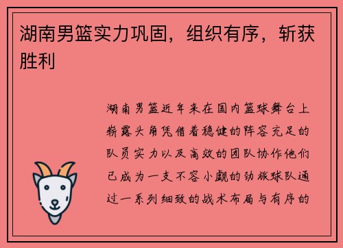 湖南男篮实力巩固，组织有序，斩获胜利
